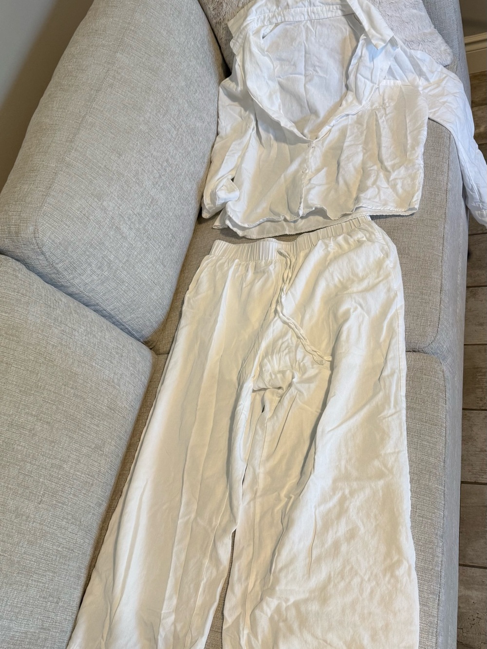 White Two-Piece Linen Set - Relaxed Top & Drawstring Pants
